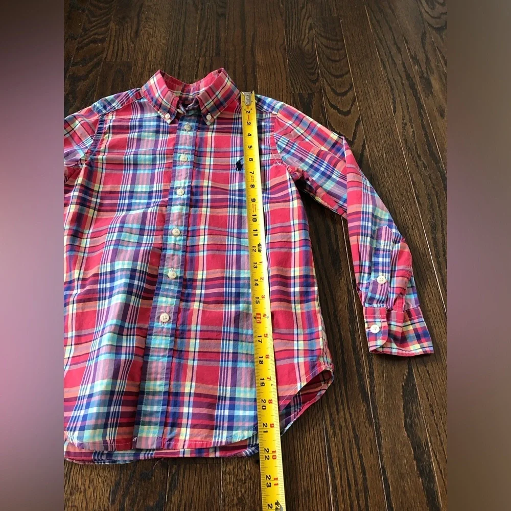 Polo Ralph Lauren Boys 8 Pink/Red/Blue Plaid Button Down Collared Shirt - EUC!
